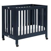 Babyletto Origami Mini Portable Folding Crib with Wheels in Navy, 2 Adjustable Mattress Positions, Greenguard Gold Certified