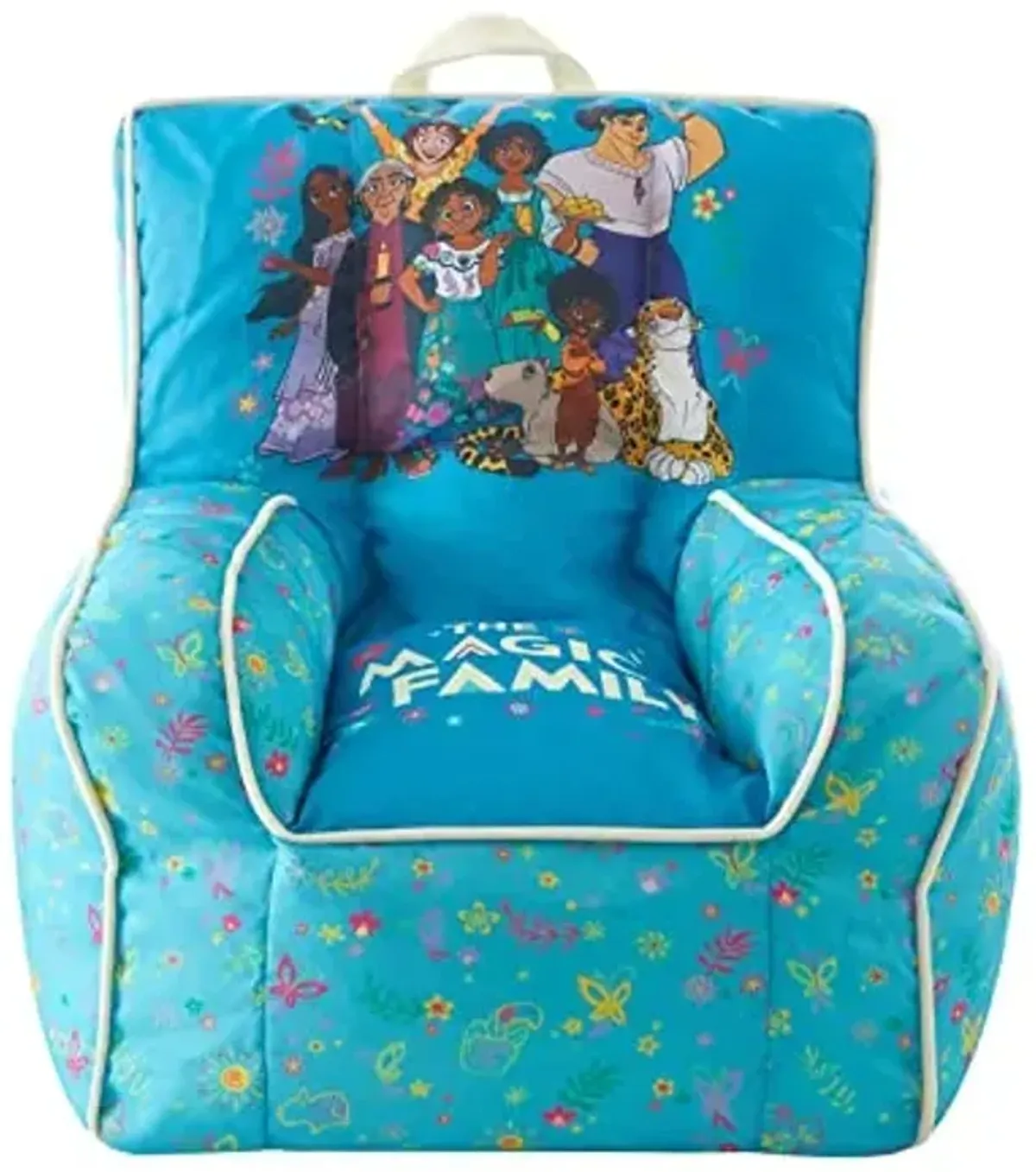 Idea Nuova Disney Encanto Toddler Nylon Bean Bag Chair with Piping & Top Carry Handle, Large, Encanto
