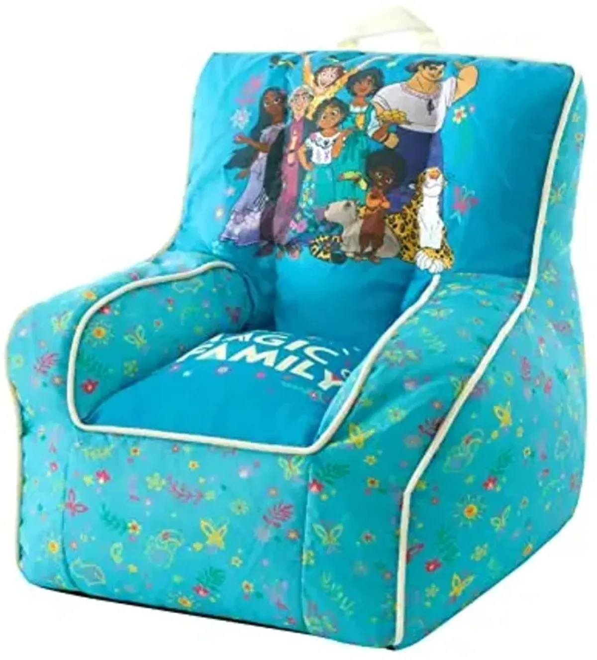 Idea Nuova Disney Encanto Toddler Nylon Bean Bag Chair with Piping & Top Carry Handle, Large, Encanto