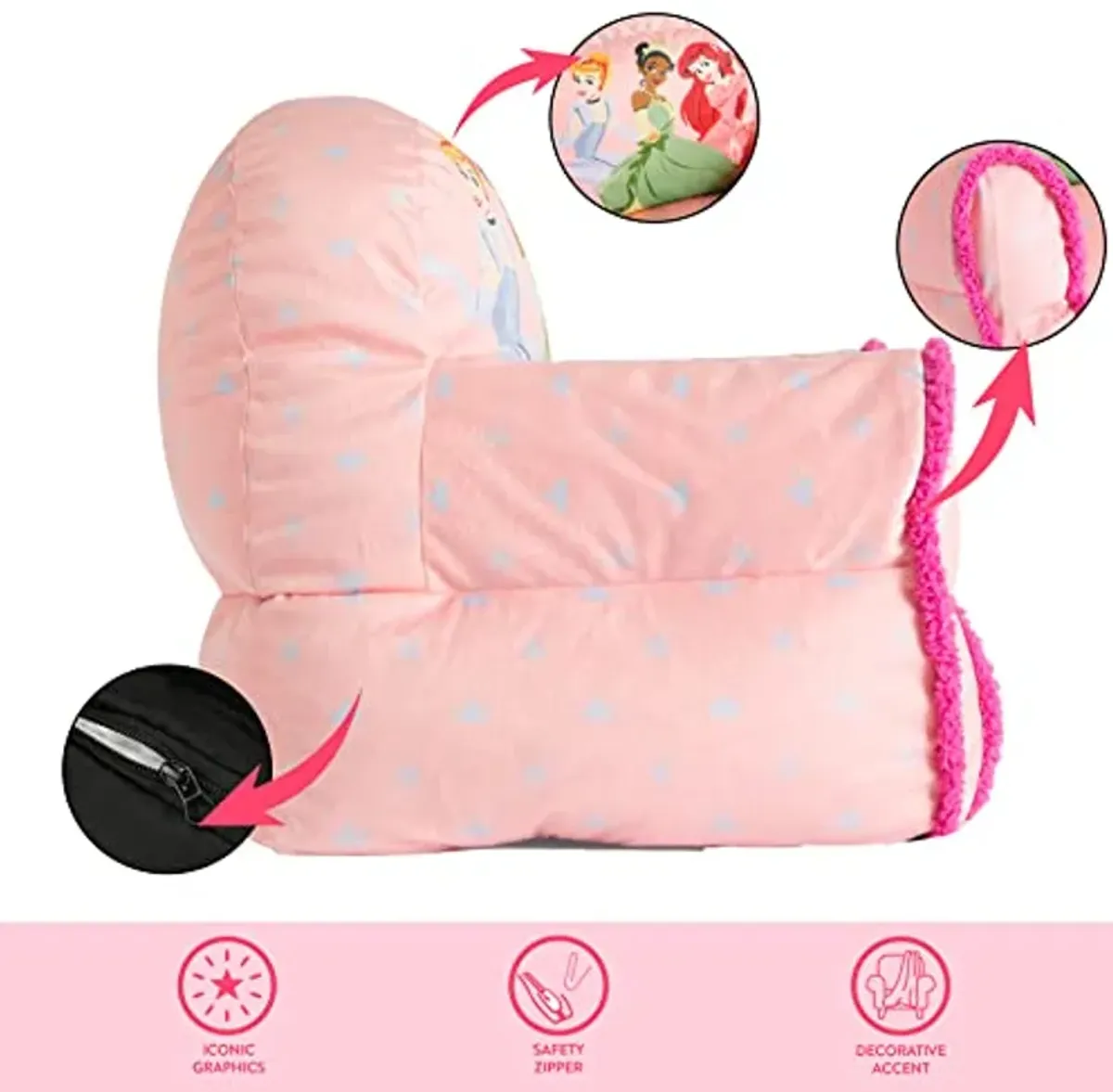 Disney Princess Bean Bag Sofa Chair - Large Size for Kids - Comfortable and Lightweight Plush Furniture - Perfect for Playrooms or Bedrooms