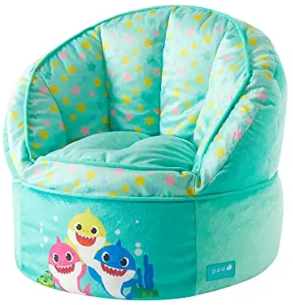 Idea Nuova Baby Shark Round Bean Bag Chair for Kids, Ages 3+, Large