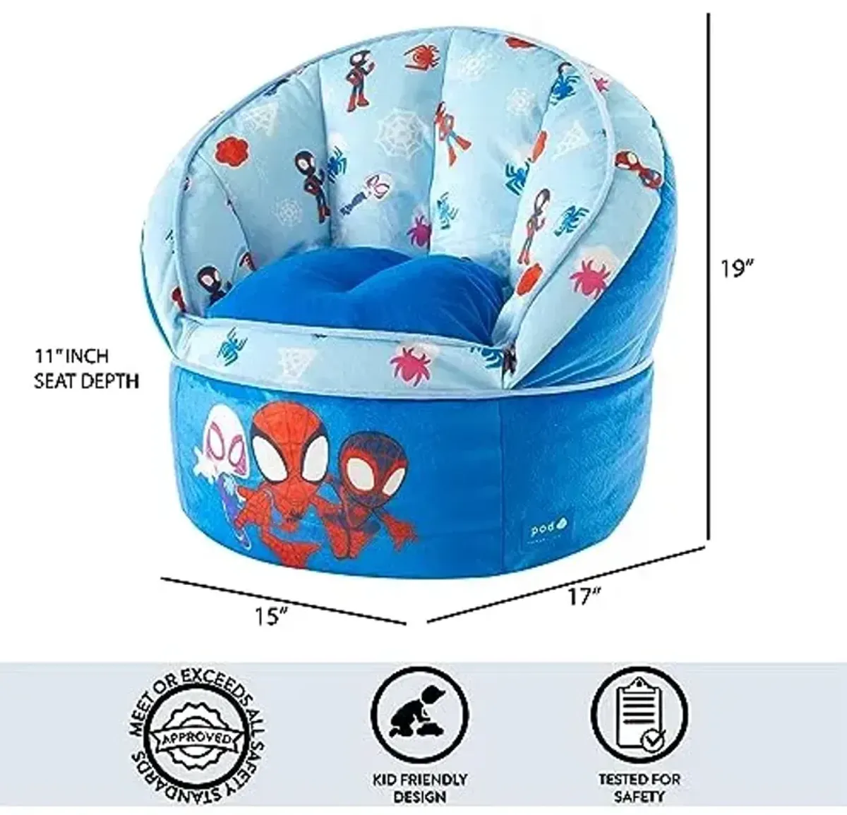 Idea Nuova Marvel Spidey and His Amazing Friends Blue Round Bean Bag Chair for Kids, Ages 3+, Large