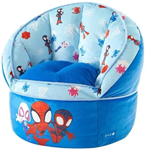 Idea Nuova Marvel Spidey and His Amazing Friends Blue Round Bean Bag Chair for Kids, Ages 3+, Large