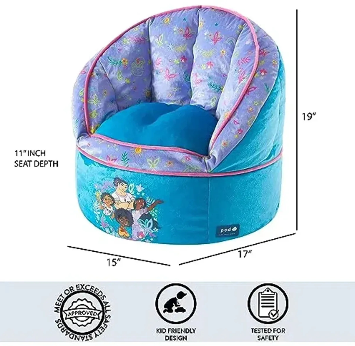 Idea Nuova Disney Encanto Madrigal Family Blue Round Bean Bag Chair for Kids, Ages 3+, Large