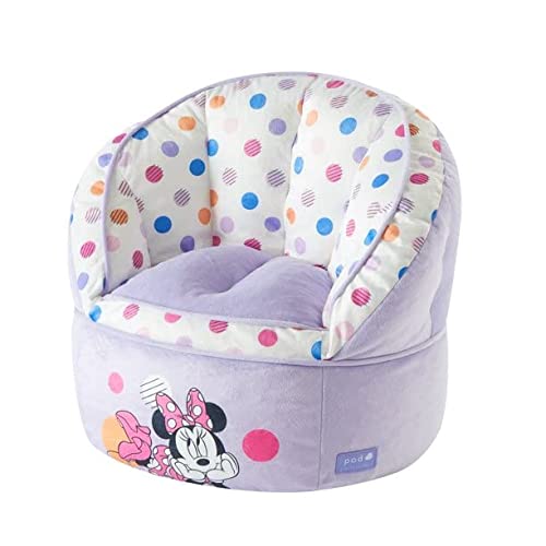 Idea Nuova Disney Minnie Mouse Purple with Polka Dots Round Bean Bag Chair for Kids, Ages 3+, Large