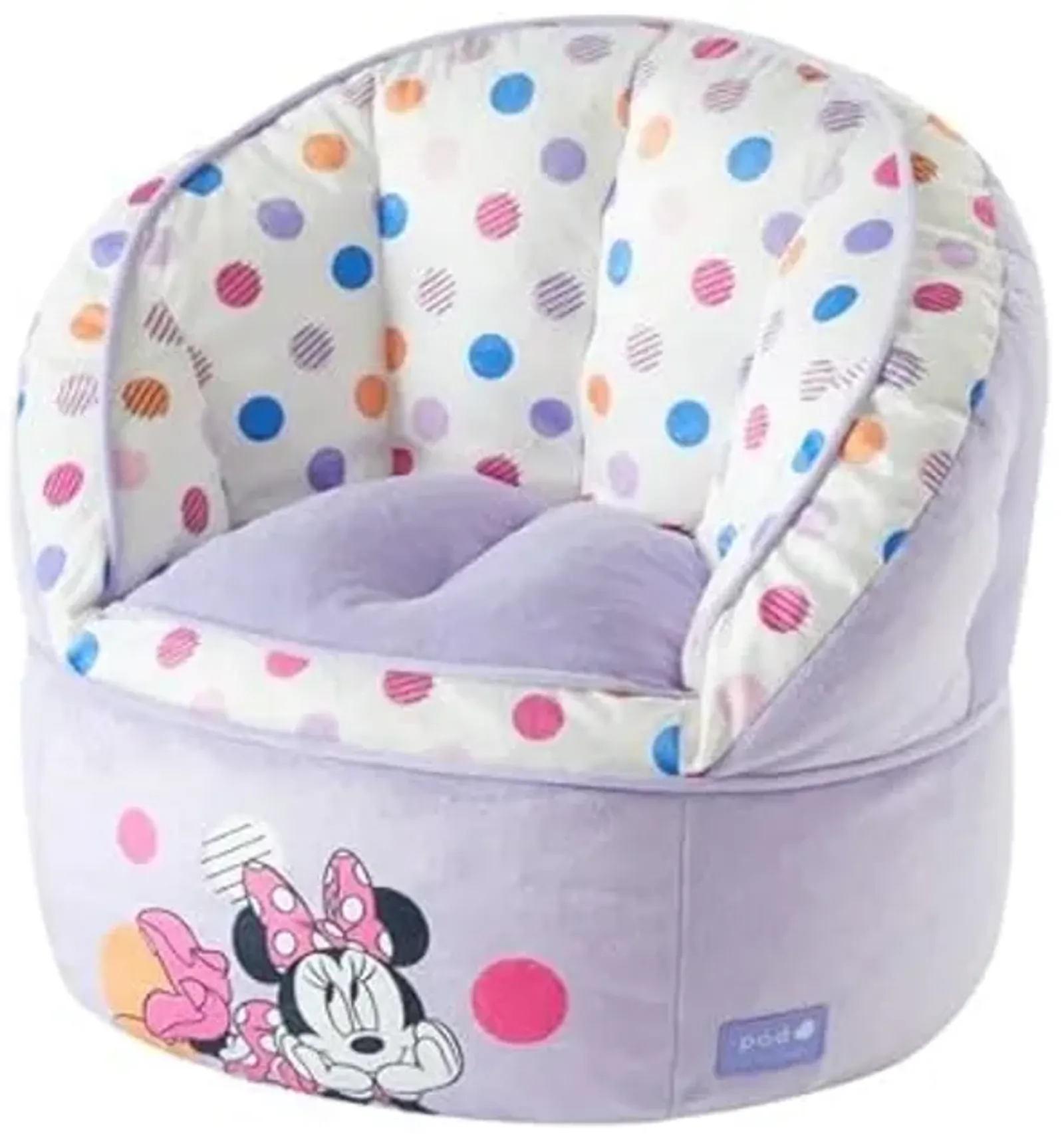 Idea Nuova Disney Minnie Mouse Purple with Polka Dots Round Bean Bag Chair for Kids, Ages 3+, Large