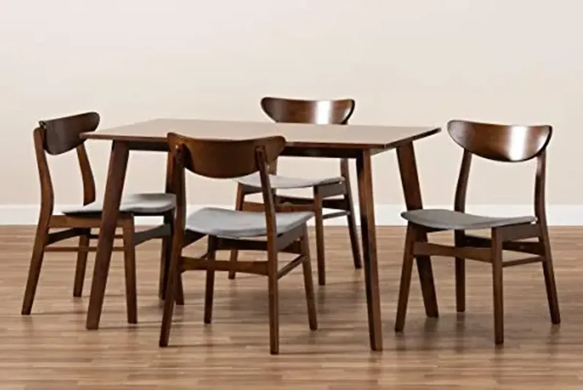 Baxton Studio Orion Mid-Century Modern Transitional Light Grey Fabric Upholstered and Walnut Brown Finished Wood 5-Piece Dining Set
