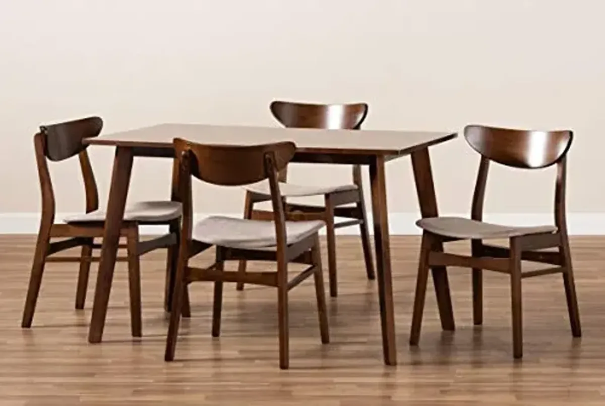 Baxton Studio Orion Mid-Century Modern Transitional Light Beige Fabric Upholstered and Walnut Brown Finished Wood 5-Piece Dining Set