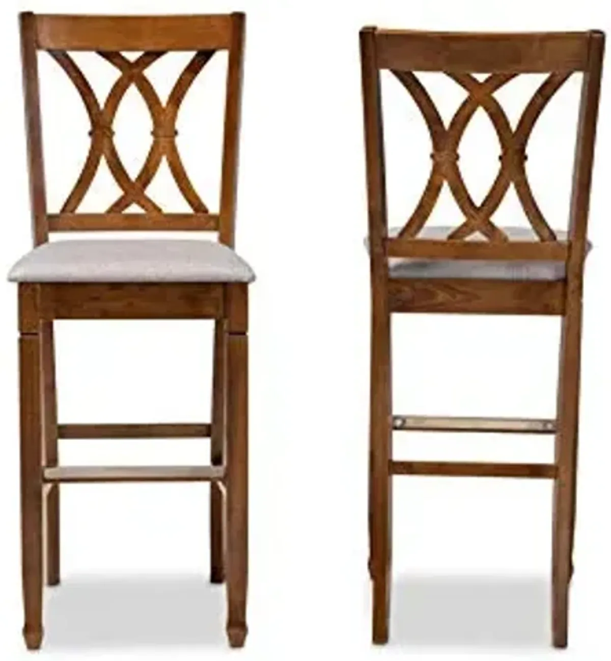 Baxton Studio Calista Modern and Contemporary Grey Fabric Upholstered and Walnut Brown Finished Wood 2-Piece Bar Stool Set
