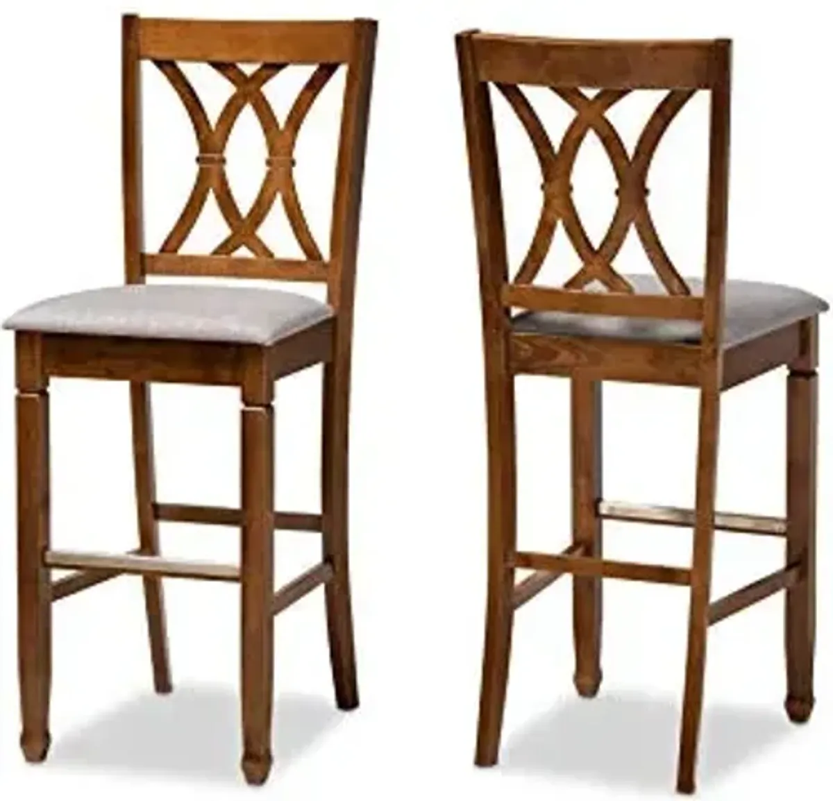 Baxton Studio Calista Modern and Contemporary Grey Fabric Upholstered and Walnut Brown Finished Wood 2-Piece Bar Stool Set