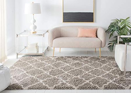 SAFAVIEH Hudson Shag Collection 5' x 7' Grey/Ivory SGH282B Moroccan Trellis Non-Shedding Living Room Bedroom Dining Room Entryway Plush 2-inch Thick Area Rug