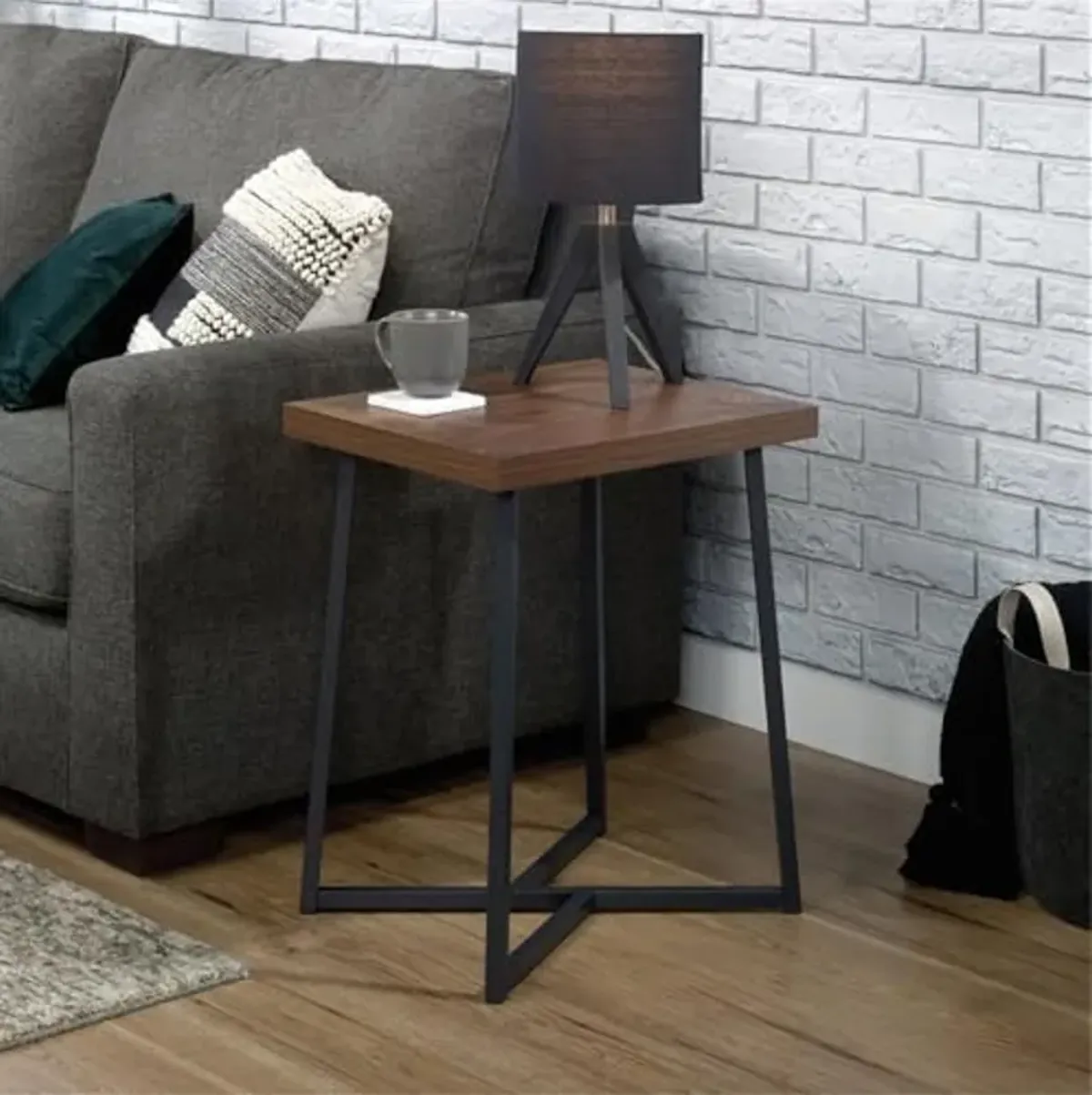 Sauder Canton Lane Wood and Metal End Table in Grand Walnut