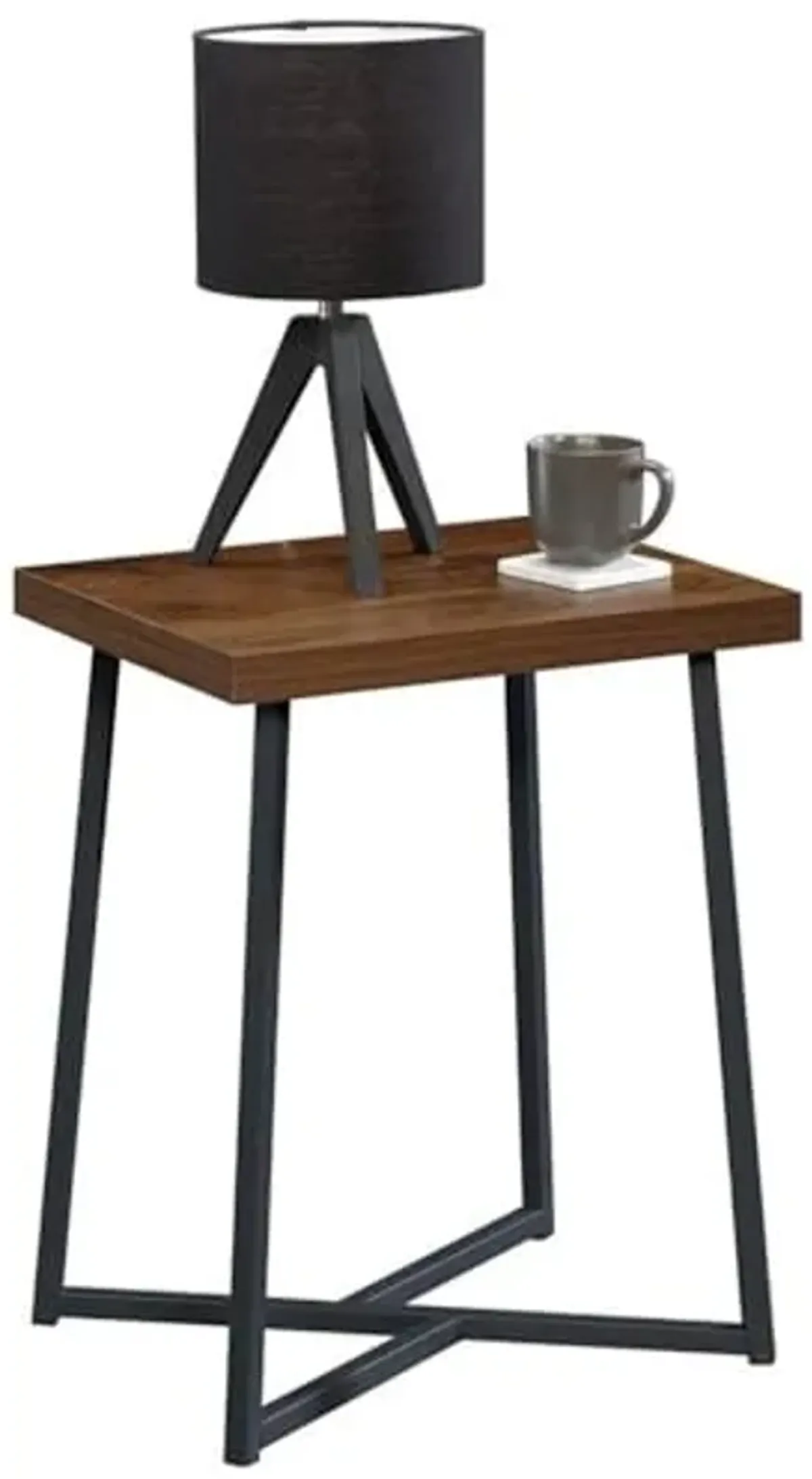 Sauder Canton Lane Wood and Metal End Table in Grand Walnut