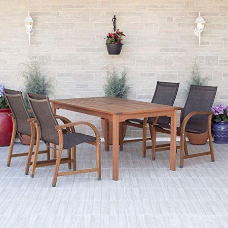 Amazonia Bahamas 5-Piece Patio Rectangular Dining Table Set | Eucalyptus Wood | Ideal for Outdoors and Indoors, Brown