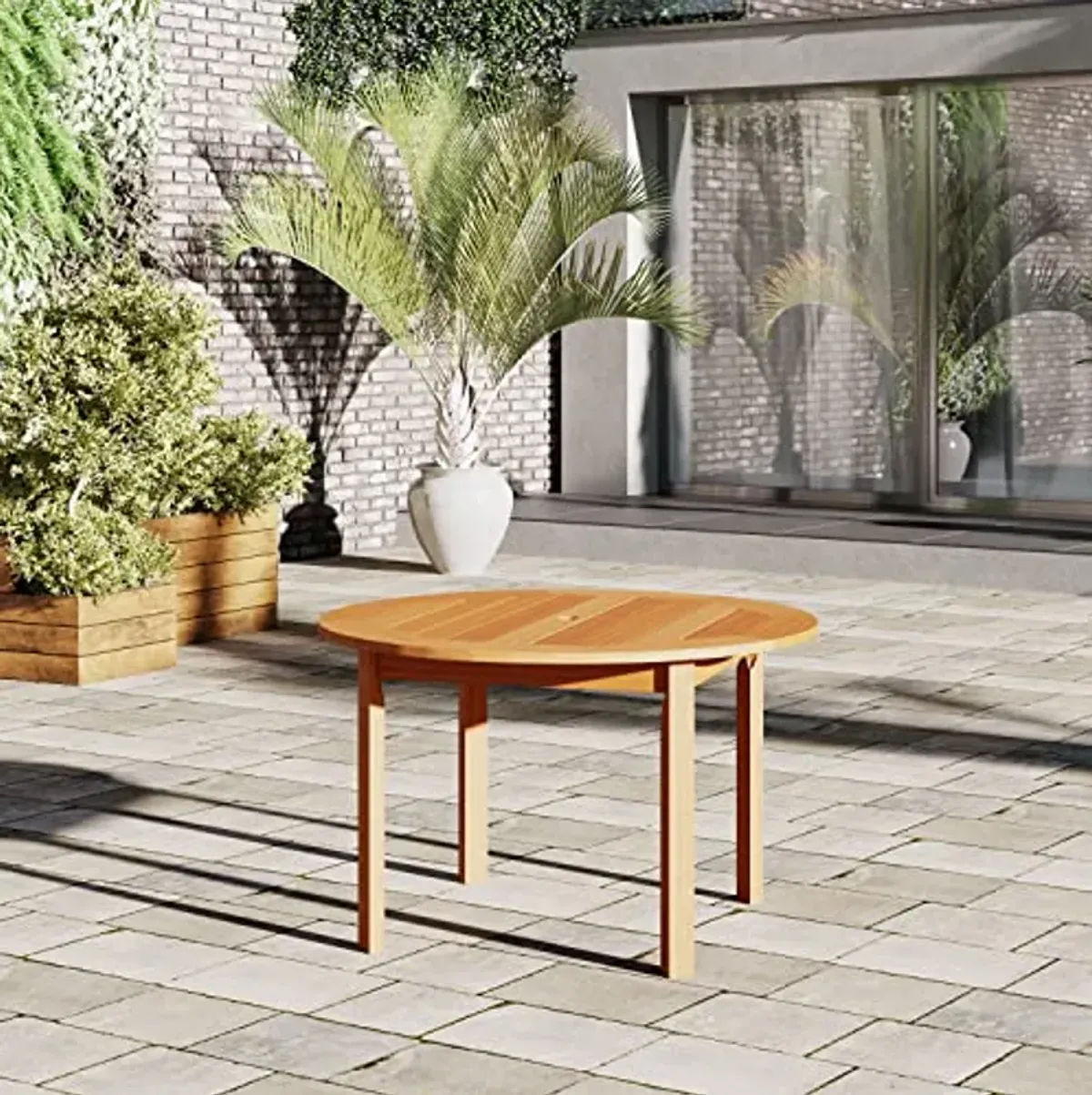 Amazonia Bahamas 5-Piece Patio Round Dining Table Set | Eucalyptus Wood | Ideal for Outdoors and Indoors, Brown