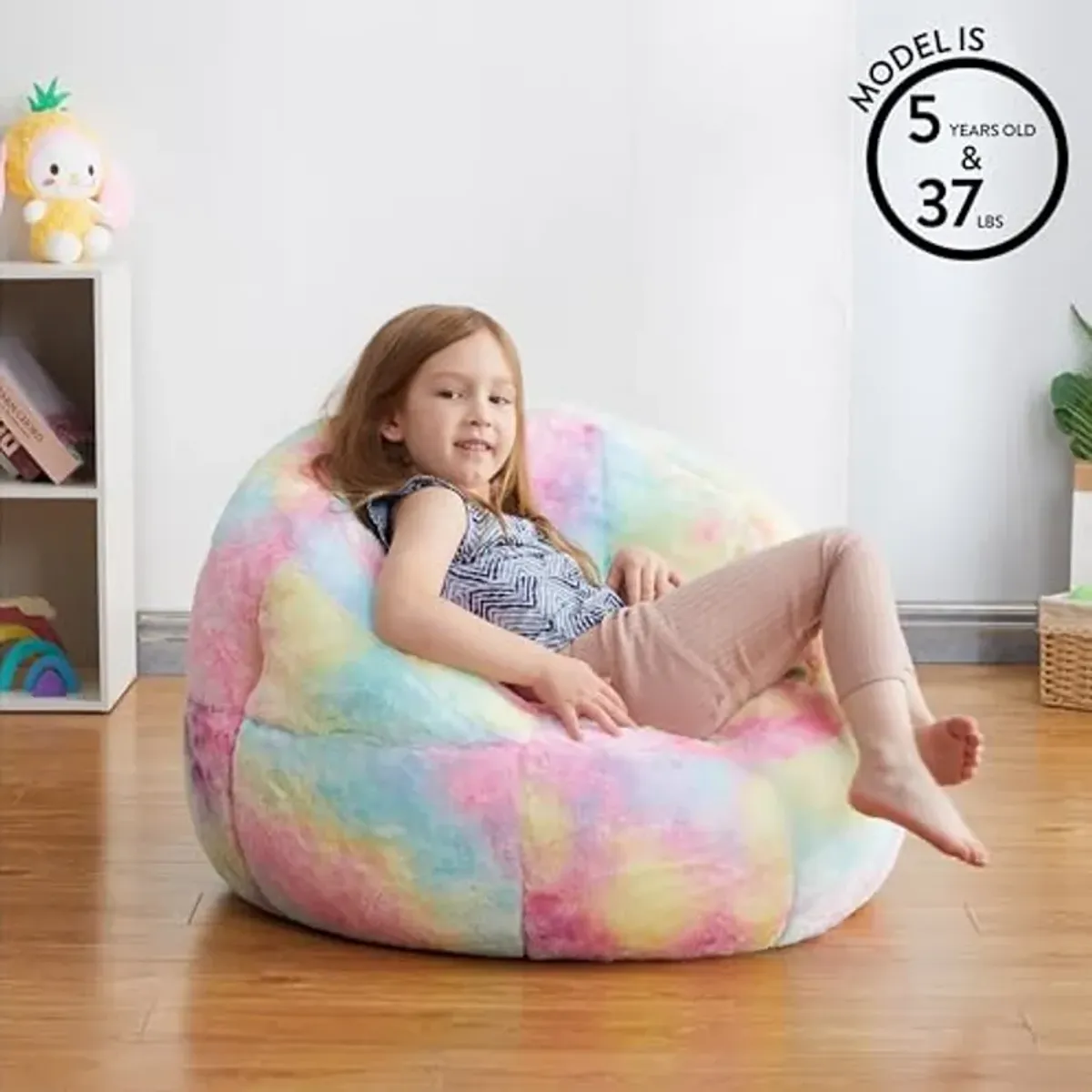 Heritage Kids Sorbet Dreams Rainbow Fur Kids Bean Bag Chair, Multicolor, Large