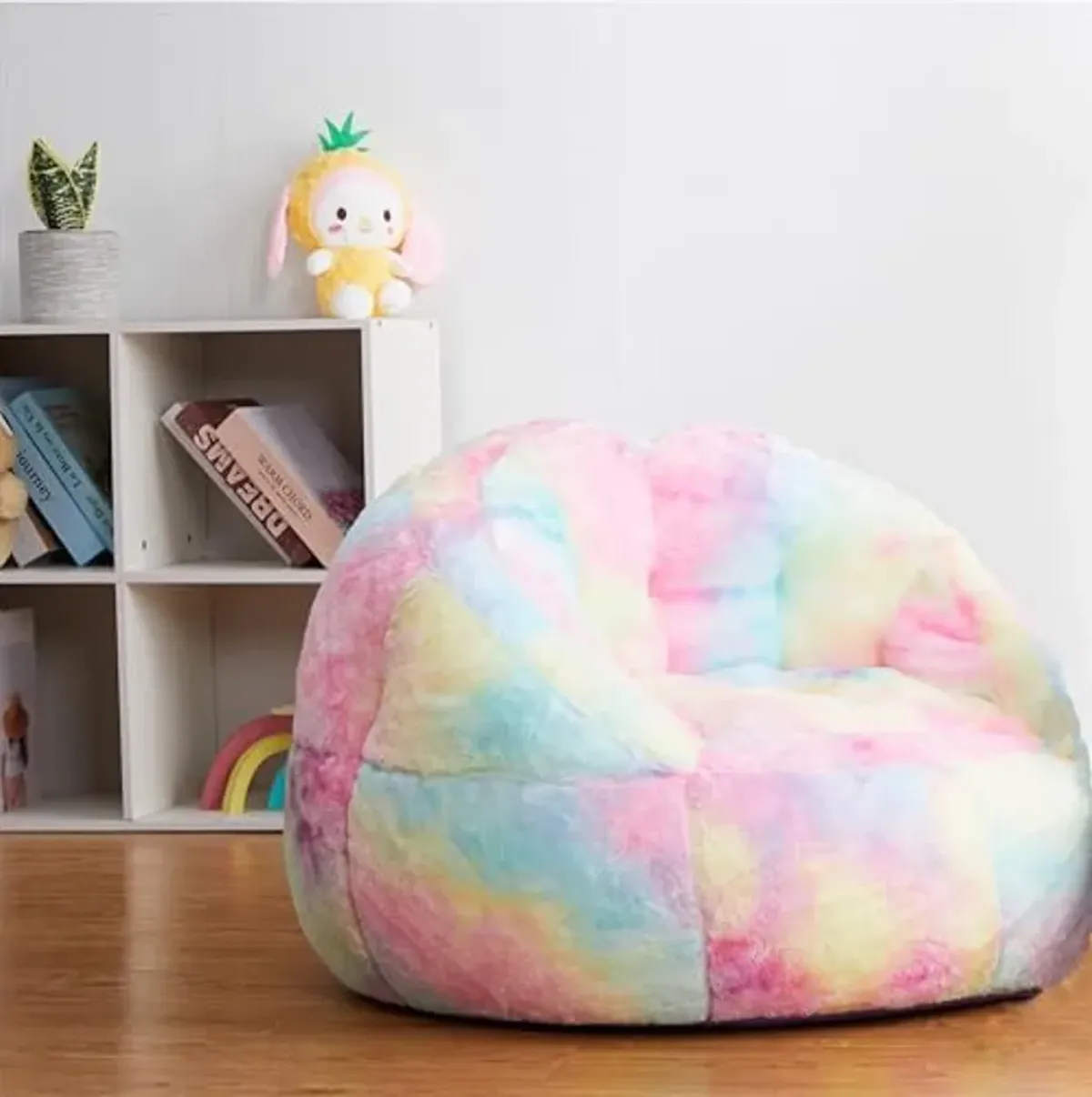 Heritage Kids Sorbet Dreams Rainbow Fur Kids Bean Bag Chair, Multicolor, Large