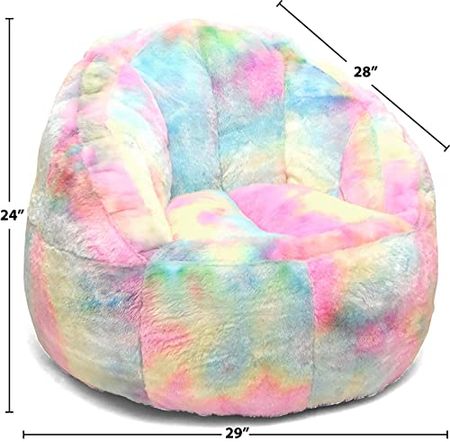 Heritage Kids Sorbet Dreams Rainbow Fur Kids Bean Bag Chair, Multicolor, Large