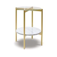 Signature Design by Ashley Wynora Contemporary Round End Table with Glass & Faux Marble, White & Gold