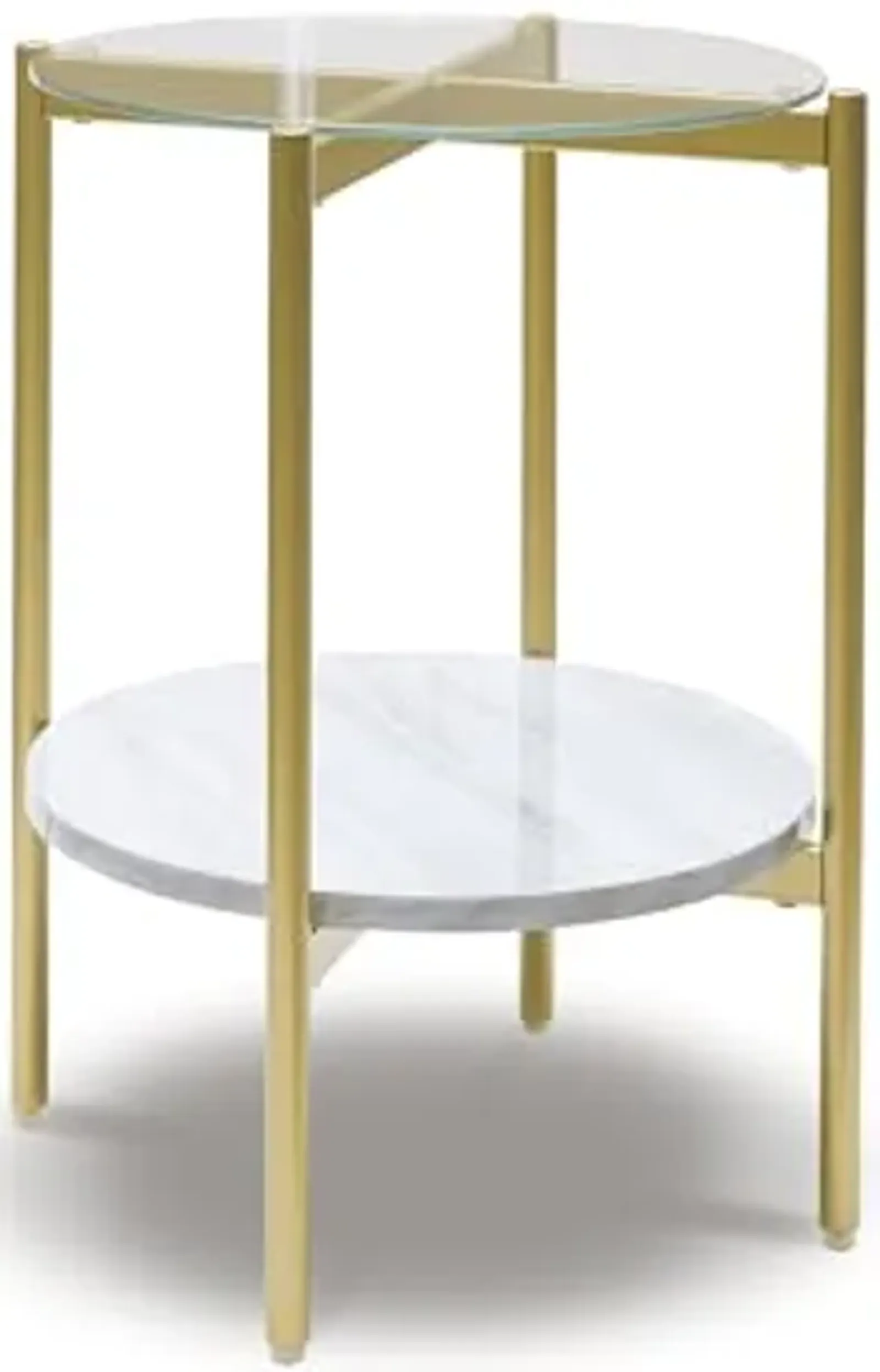 Signature Design by Ashley Wynora Contemporary Round End Table with Glass & Faux Marble, White & Gold