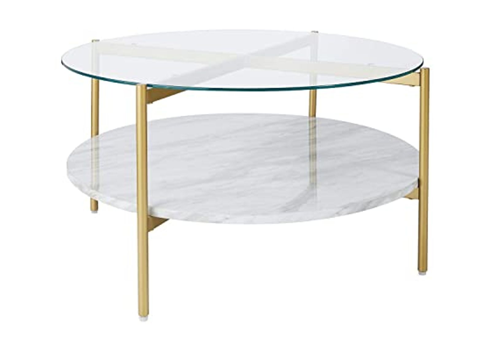 Signature Design by Ashley Wynora Contemporary Round Coffee Table with Glass & Faux Marble, White & Gold