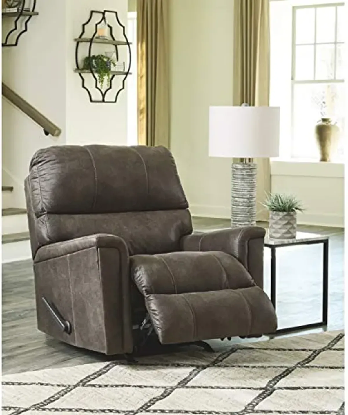 Signature Design by Ashley Navi Traditional Faux Leather Manual Rocker Recliner, Gray