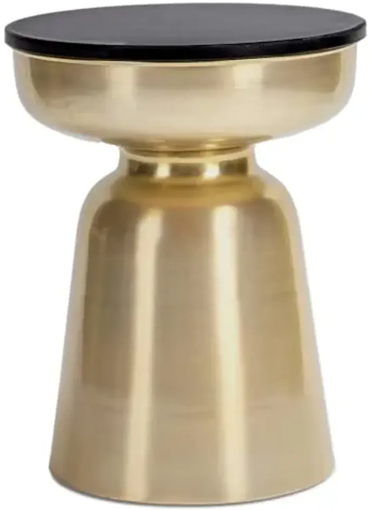 Finch Adler Metal Accent Side Table, 16" Natural Granite Top, Brushed Brass Base, Hourglass Shape, Modern EndTable, BedsideTable or Nightstand for Living Room or Bedroom