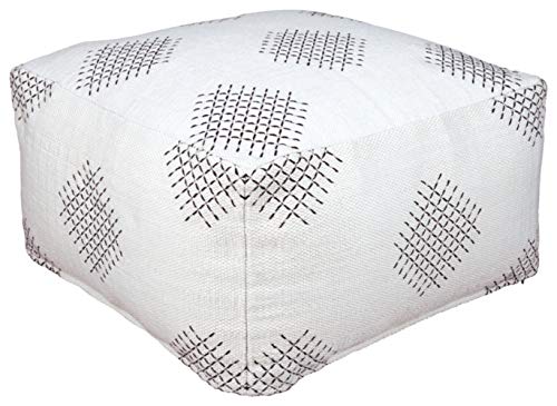 Signature Design by Ashley Mabyn Handwoven Boho Pouf, 24 x 24 In, White and Gray