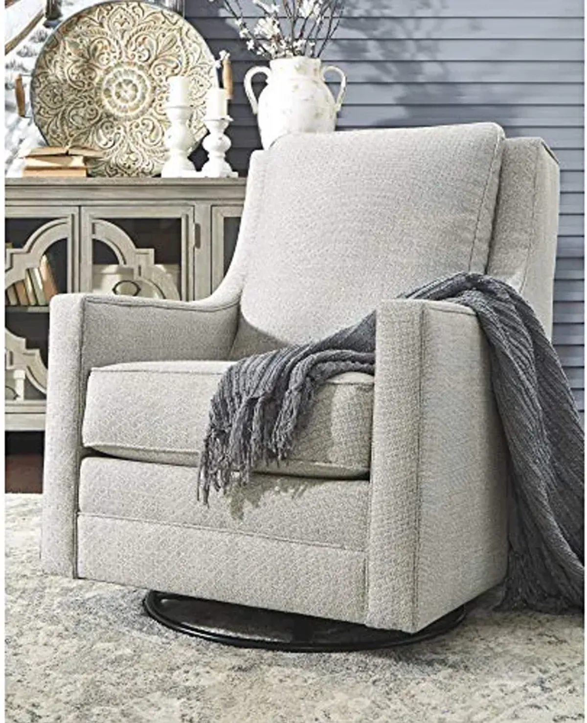 Signature Design by Ashley Kambria Contemporary Swivel Glider Nursery Accent Chair, Gray