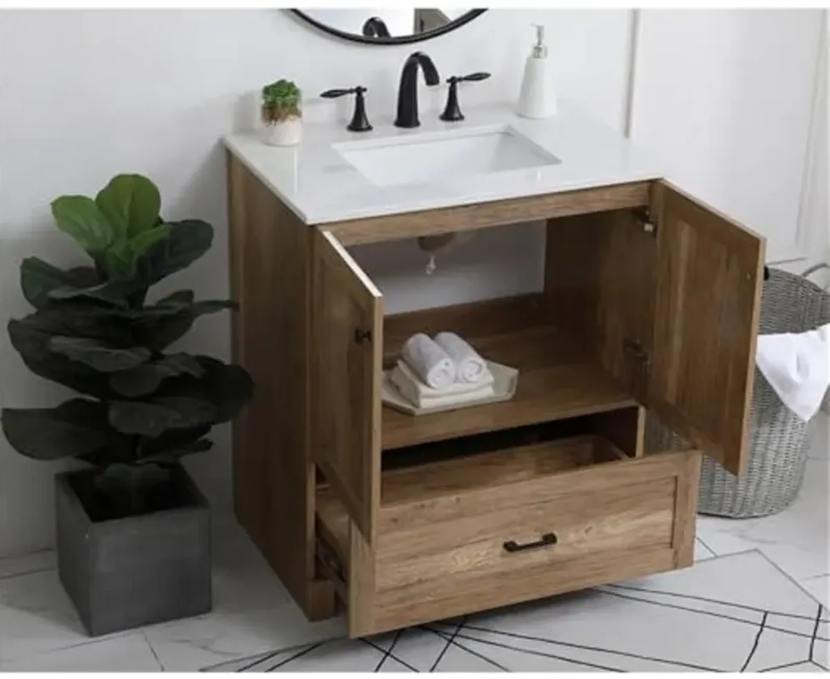 Elegant Kitchen and Bath 30 inch Single Bathroom Vanity Cabinet - Natural Oak