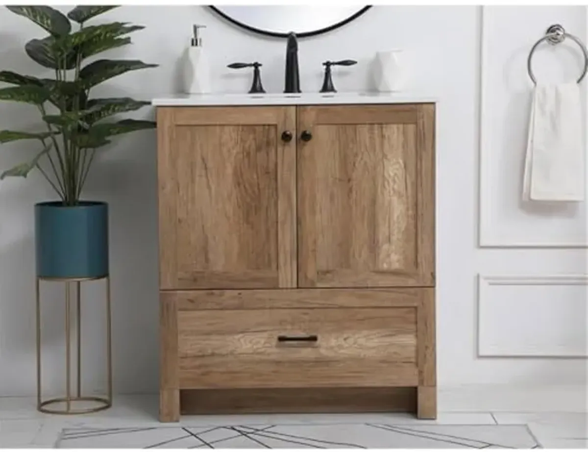 Elegant Kitchen and Bath 30 inch Single Bathroom Vanity Cabinet - Natural Oak