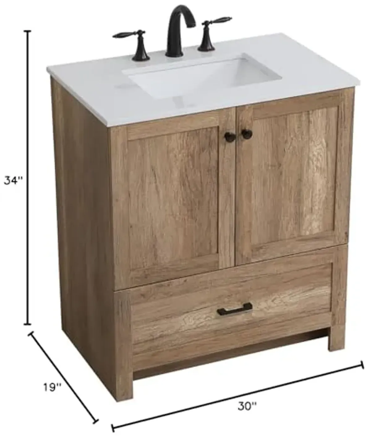 Elegant Kitchen and Bath 30 inch Single Bathroom Vanity Cabinet - Natural Oak