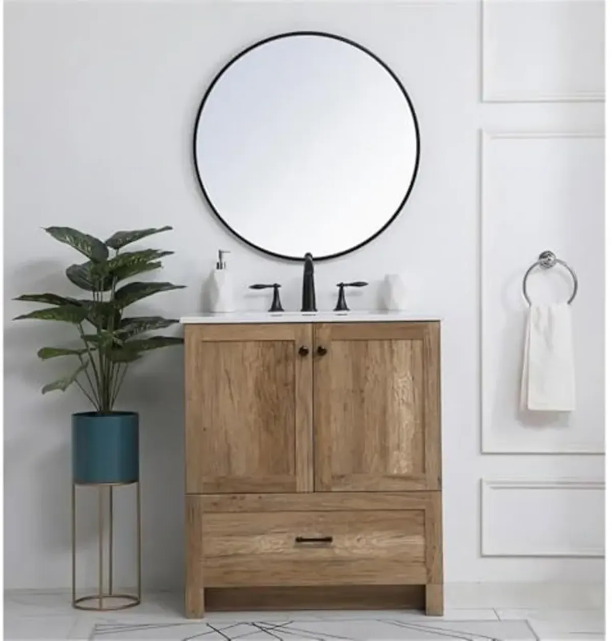 Elegant Kitchen and Bath 30 inch Single Bathroom Vanity Cabinet - Natural Oak