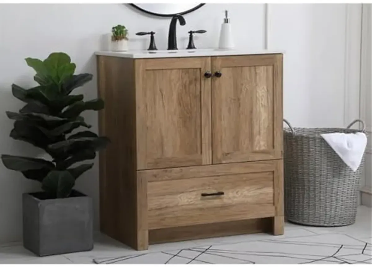 Elegant Kitchen and Bath 30 inch Single Bathroom Vanity Cabinet - Natural Oak