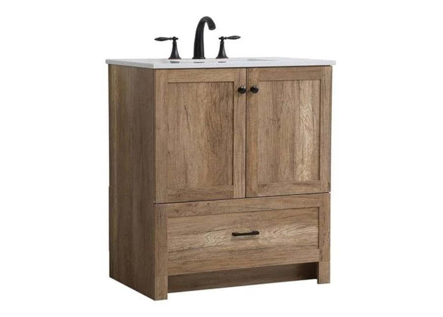 Elegant Kitchen and Bath 30 inch Single Bathroom Vanity Cabinet - Natural Oak