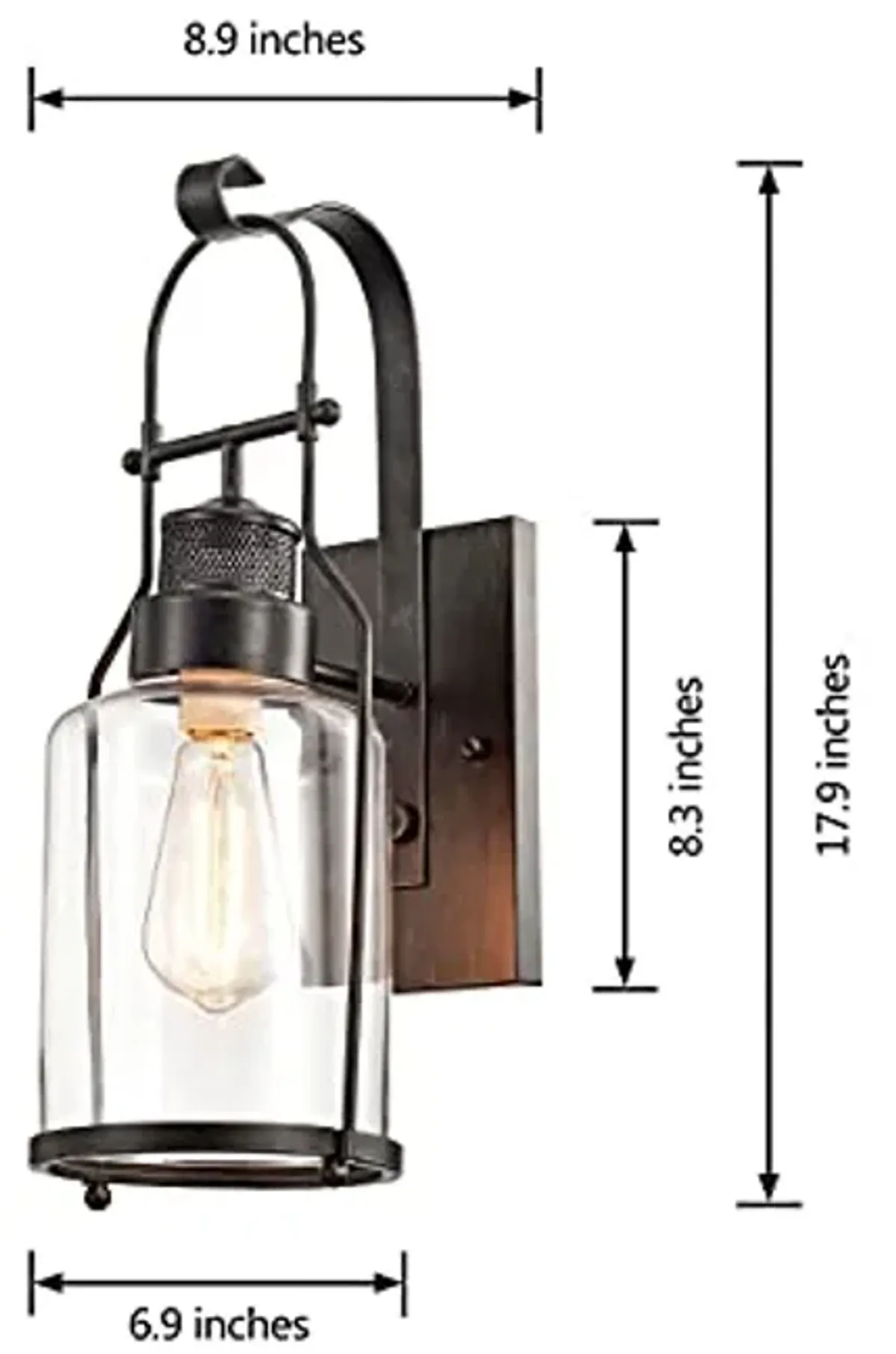 Jojospring Antique Black 1-Light Rustic Wall Sconce Lantern with Clear Glass Shade