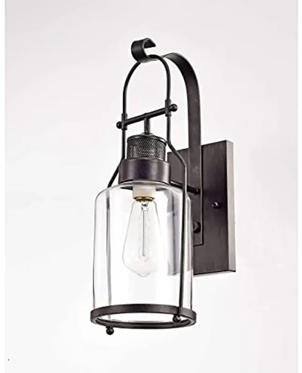 Jojospring Antique Black 1-Light Rustic Wall Sconce Lantern with Clear Glass Shade