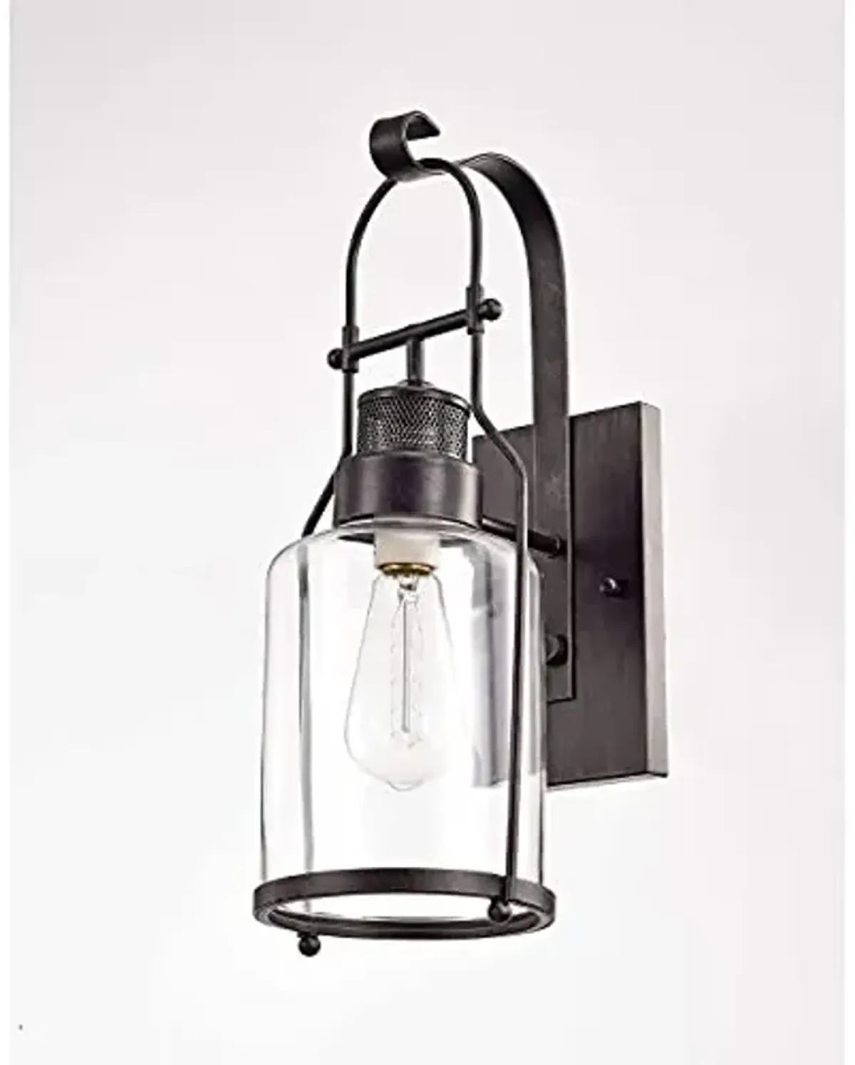 Jojospring Antique Black 1-Light Rustic Wall Sconce Lantern with Clear Glass Shade