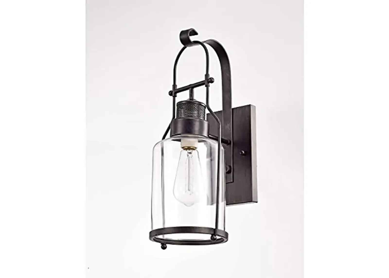 Jojospring Antique Black 1-Light Rustic Wall Sconce Lantern with Clear Glass Shade