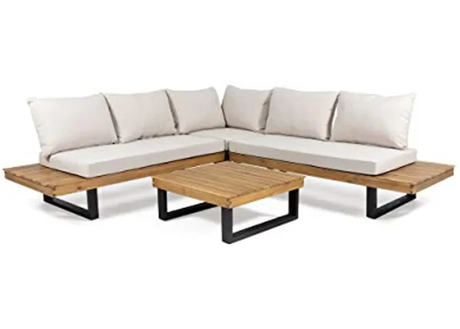 Christopher Knight Home Jerome Outdoor Acacia Wood 5 Seater Sofa Sectional, Teak and Beige