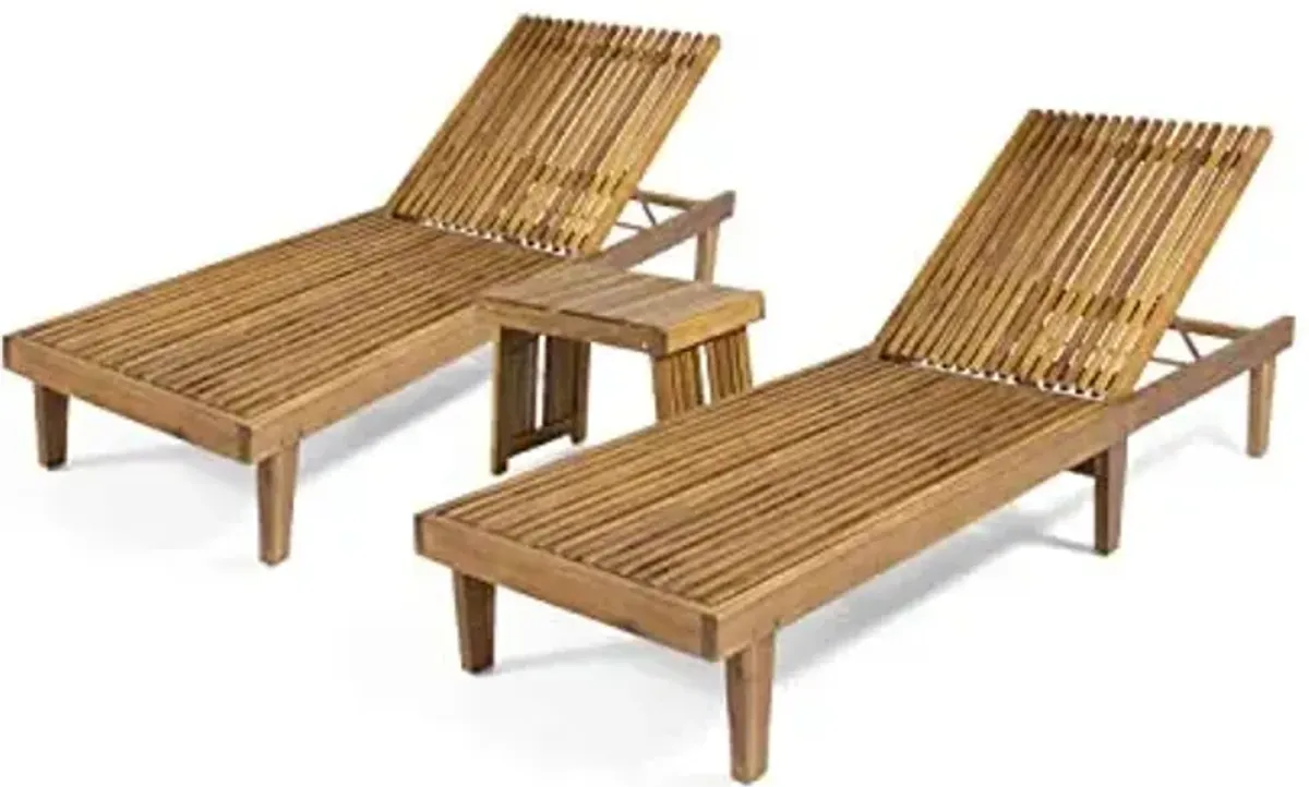 Christopher Knight Home Vernon Outdoor Acacia Wood Chaise Lounge Set, Teak Finish