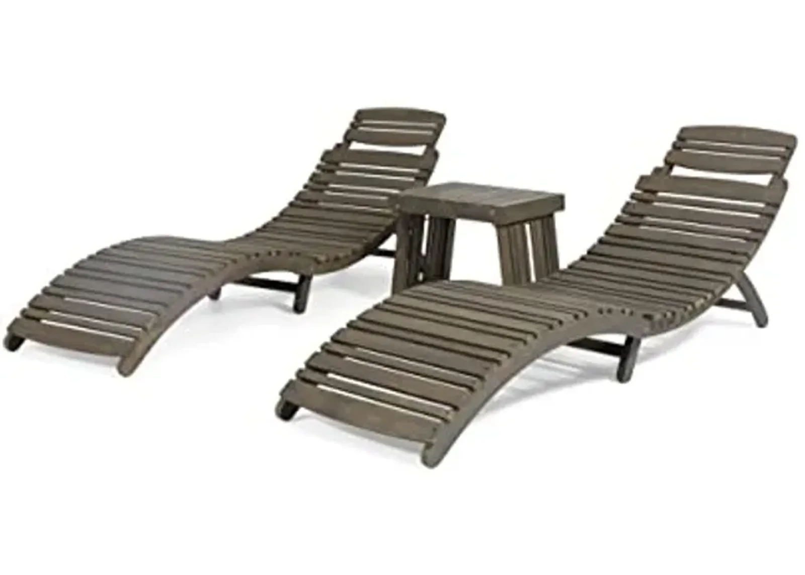 Christopher Knight Home Geoffrey Outdoor Acacia Wood Chaise Lounge Set, Gray Finish