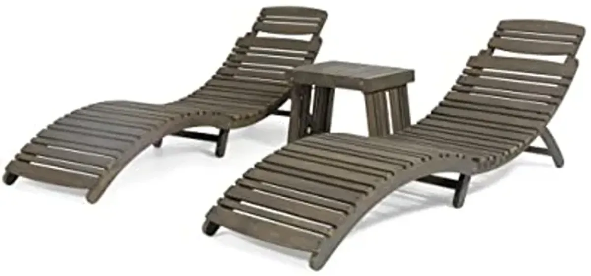 Christopher Knight Home Geoffrey Outdoor Acacia Wood Chaise Lounge Set, Gray Finish