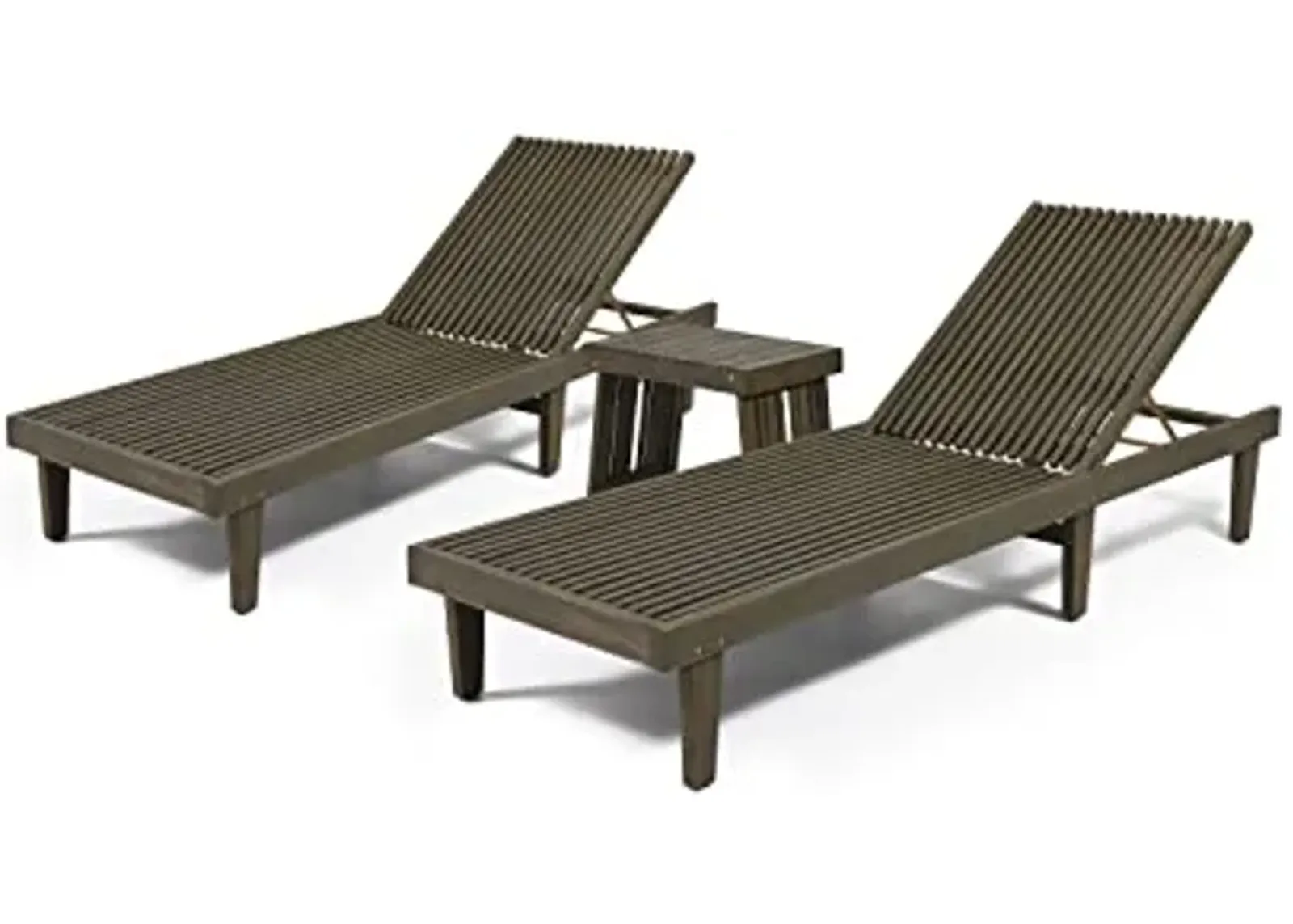 Christopher Knight Home Terence Outdoor Acacia Wood Chaise Lounge Set, Gray Finish