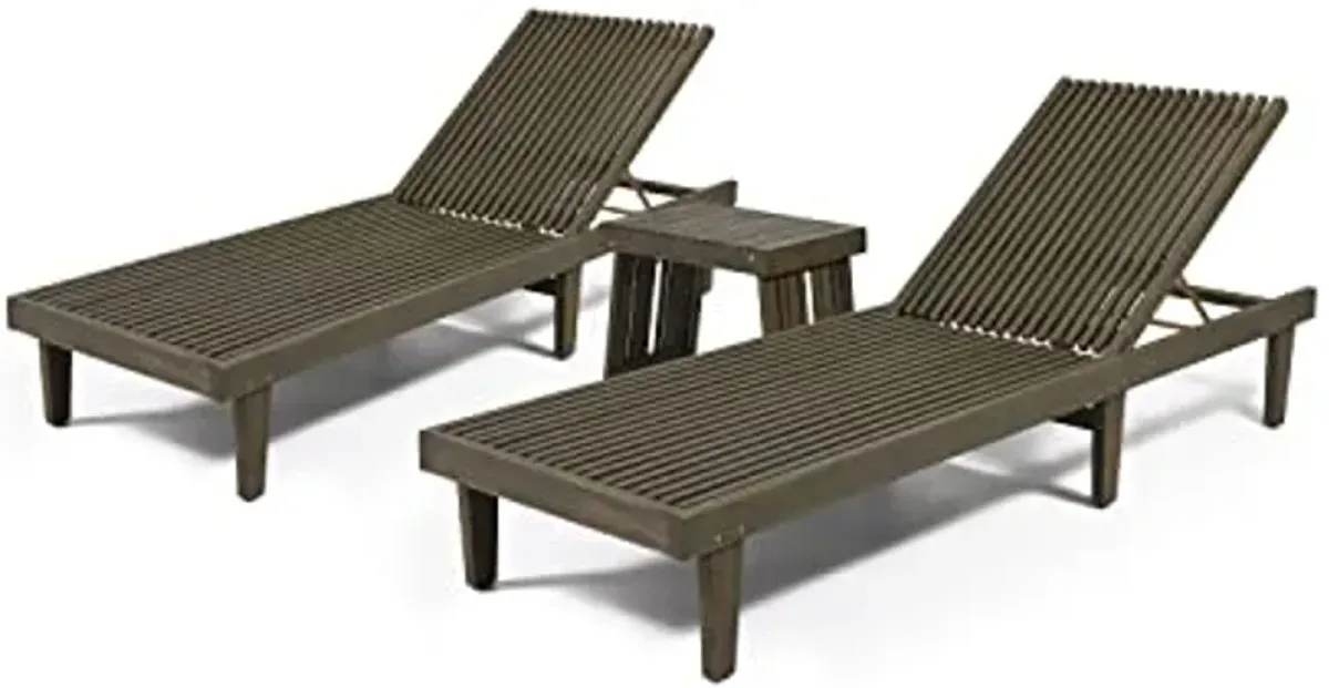 Christopher Knight Home Terence Outdoor Acacia Wood Chaise Lounge Set, Gray Finish