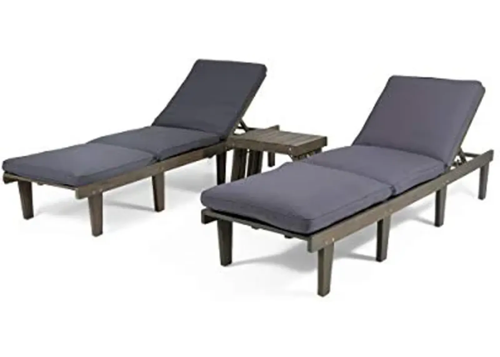 Christopher Knight Home Elliott Outdoor Acacia Wood 3 Piece Chaise Lounge Set, Gray Finish, Dark Gray