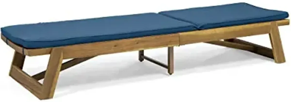 Christopher Knight Home Alfred Outdoor Acacia Wood 3 Piece Chaise Lounge Set, Teak Finish, Yellow, Blue