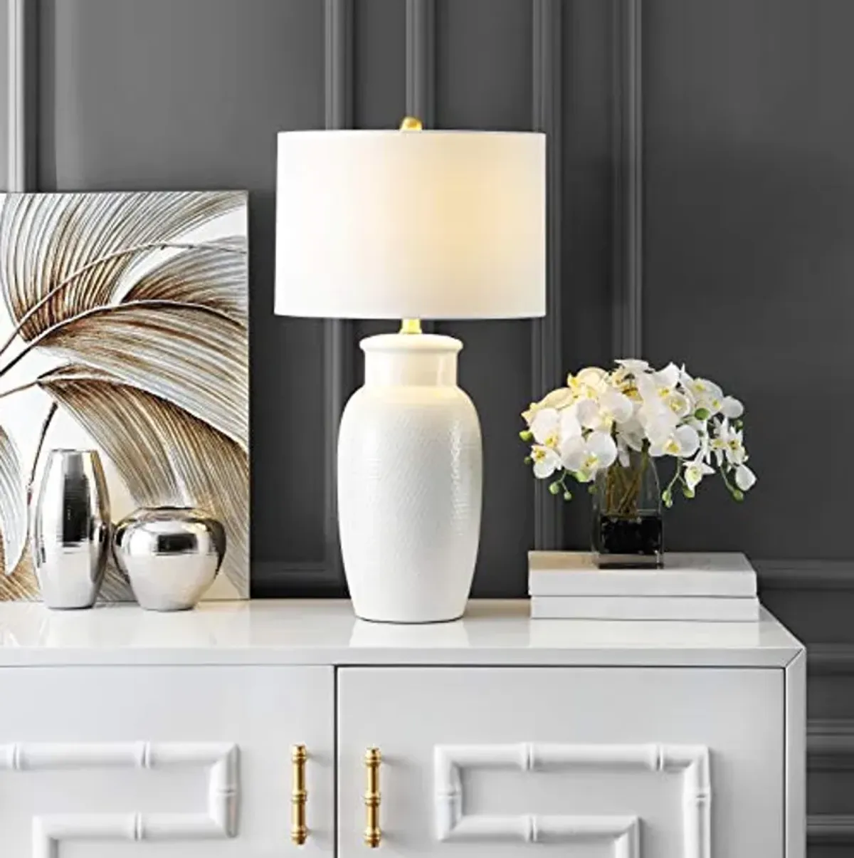 SAFAVIEH Lighting Collection Norsi Modern Contemporary Ivory Ceramic 27-inch Bedroom Living Room Home Office Desk Nightstand Table Lamp (LED Bulb Included)