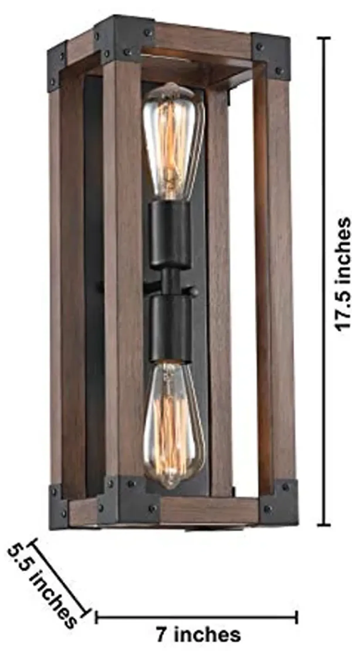 Jojospring Pine Wood 2-Light Wall Sconce Antique Black Metal Finish