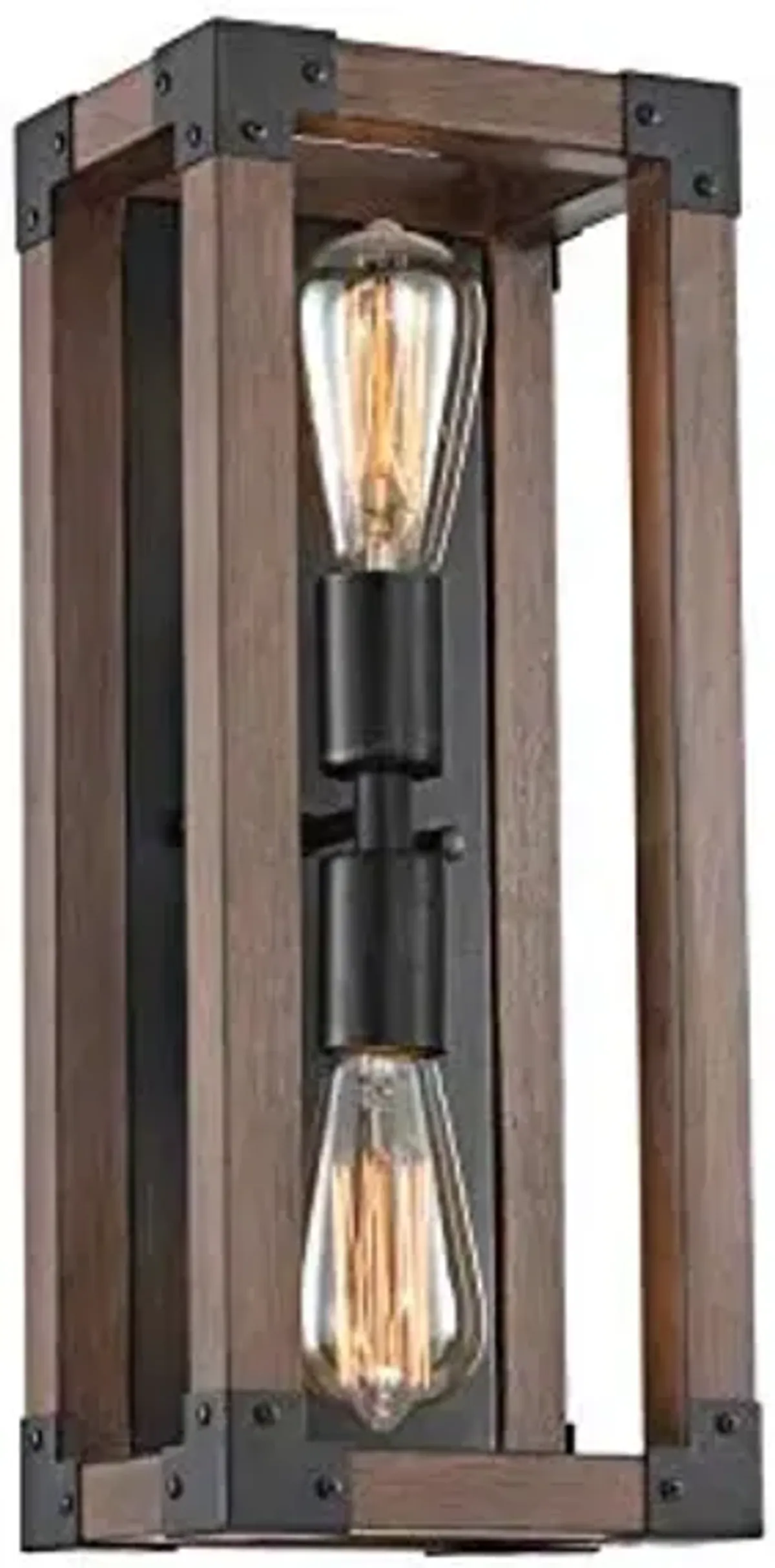 Jojospring Pine Wood 2-Light Wall Sconce Antique Black Metal Finish